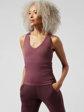 Athleta Aurora Seamless VNeck Ribbed Tank Top Tawny Rose Running Yoga Athleisure